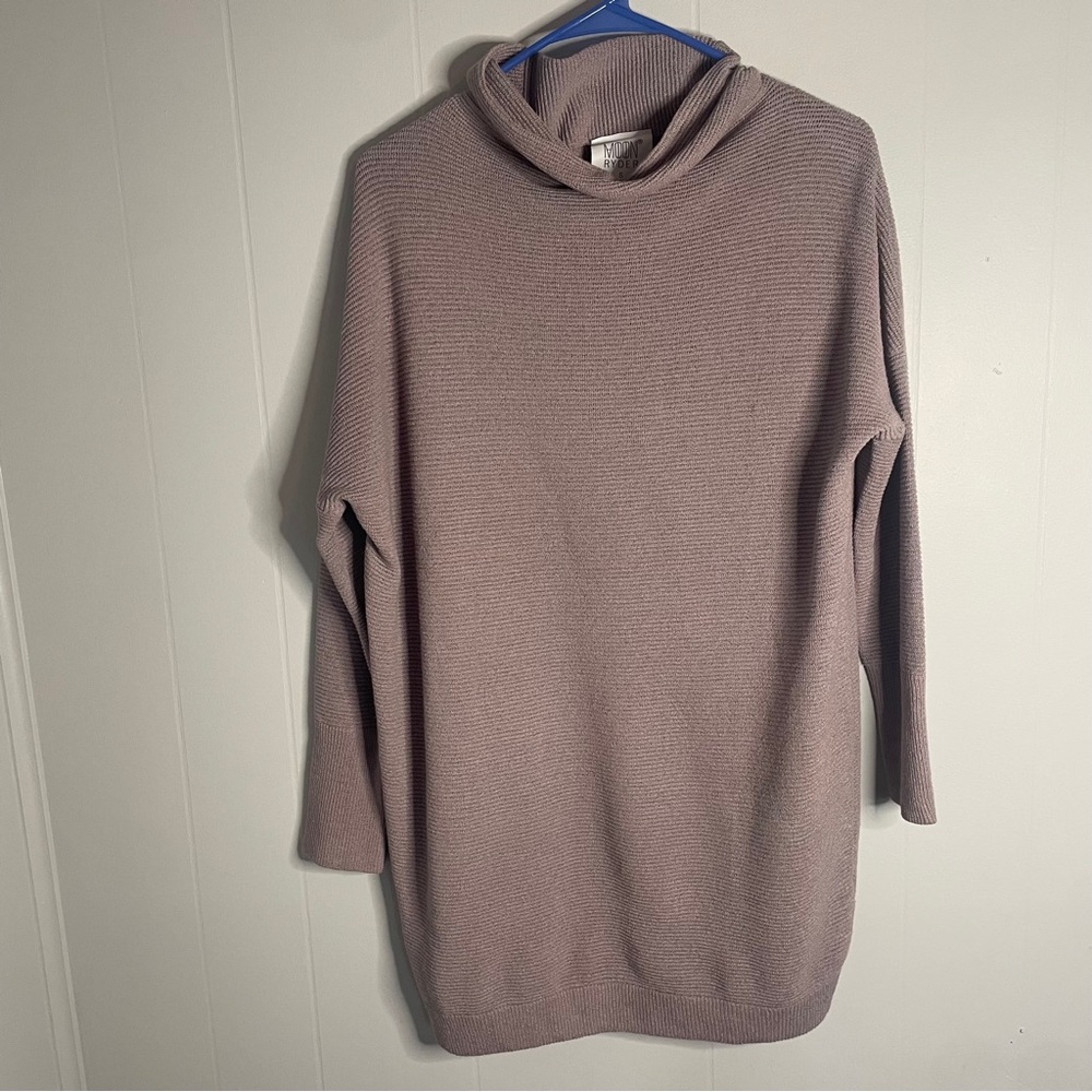 Moon Ryder Oversized Knit Ribbed Mock Neck Tunic Sweater Purple Sz Small